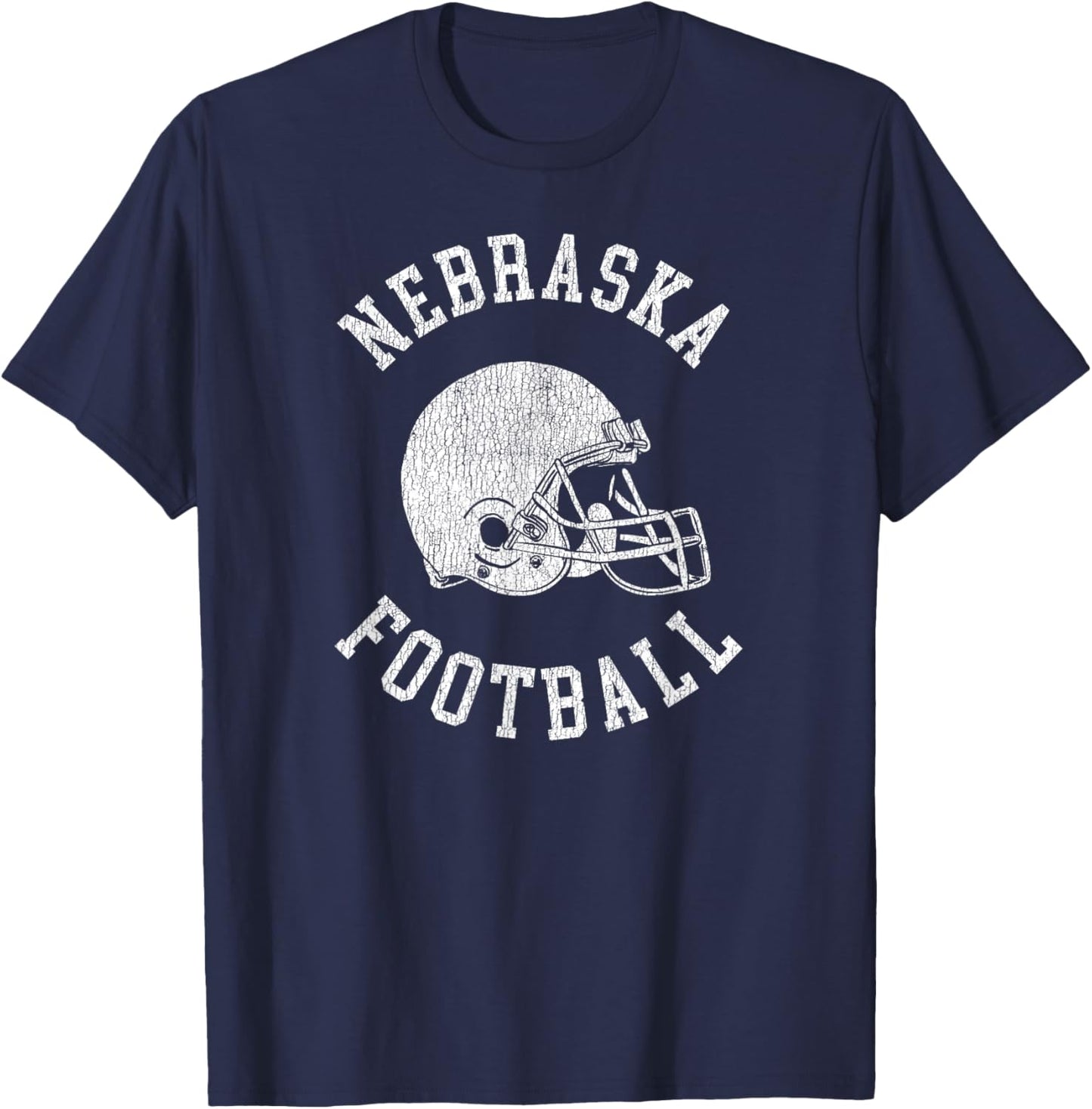 Nebraska Football Throwback Football Helmet Retro Distressed T-Shirt - T-Shirt | Navy