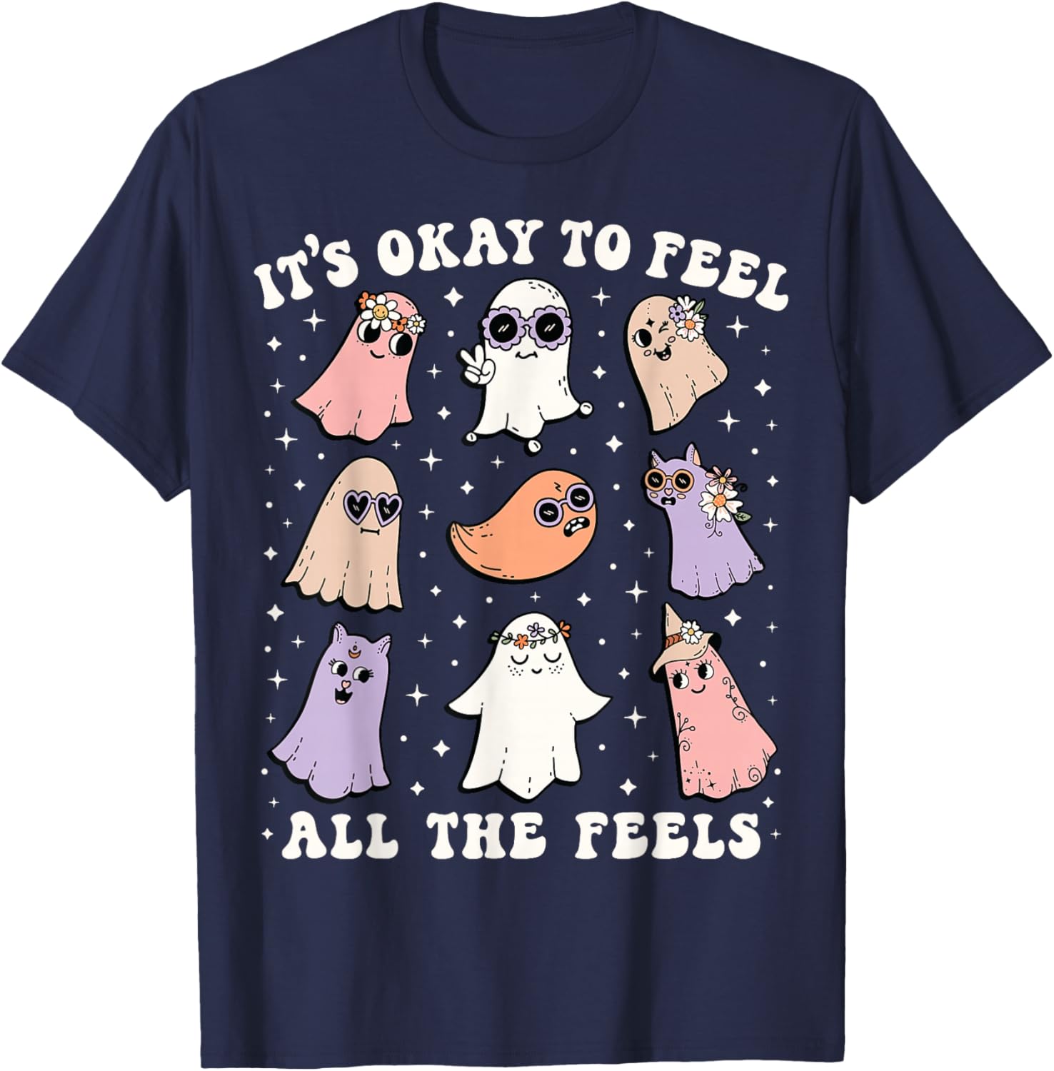 It’s Okay to Feel All the Feels Special Ed Teacher Halloween T-Shirt - T-Shirt | Navy