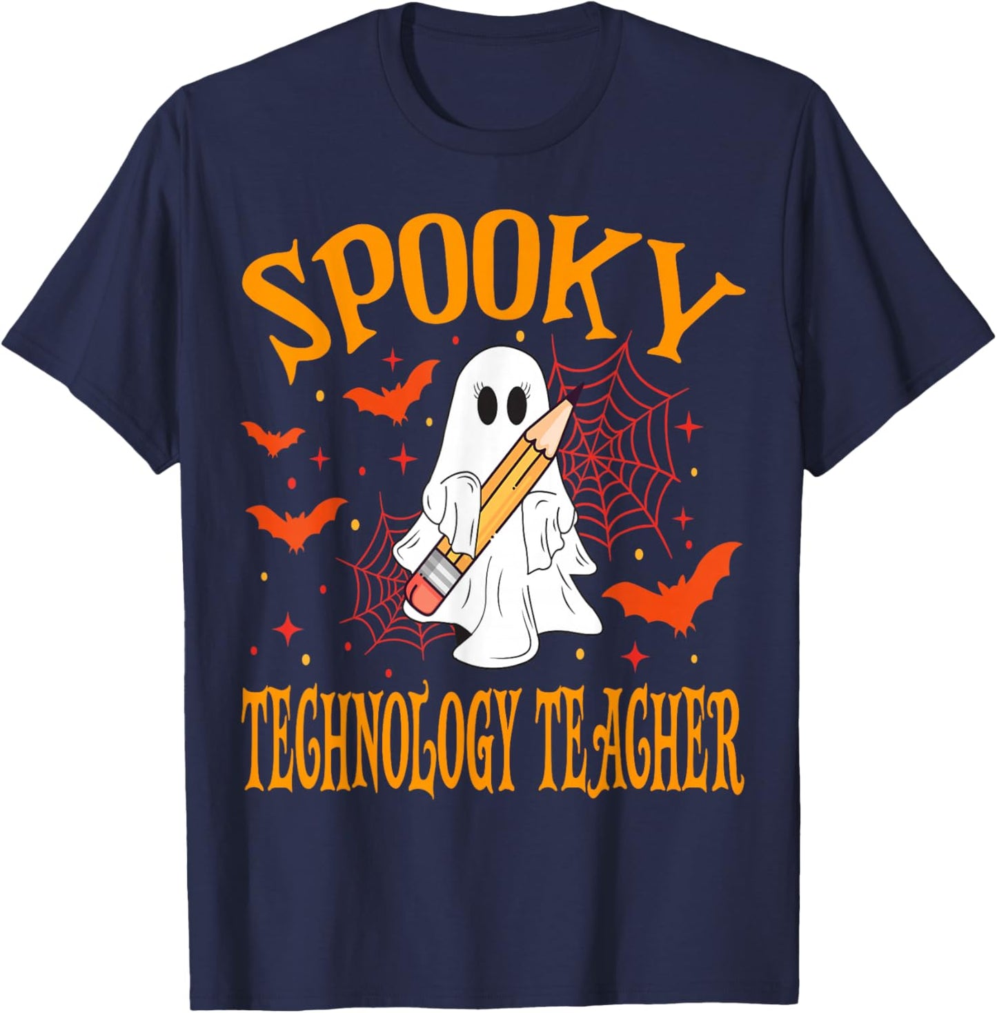 Spooky Technology Teacher Ghost Funny Halloween School T-Shirt - T-Shirt | Navy