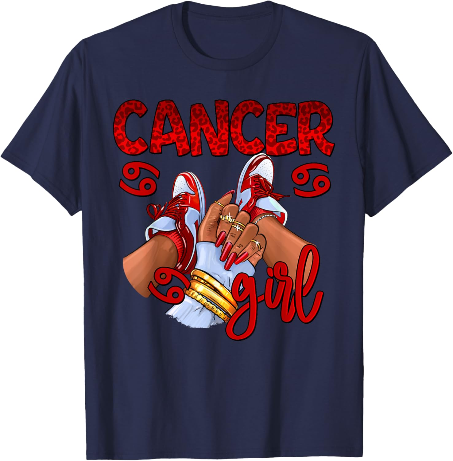 Cancer Girl Birthday Women Sneakers Zodiac Sign Bday T-Shirt - T-Shirt | Navy