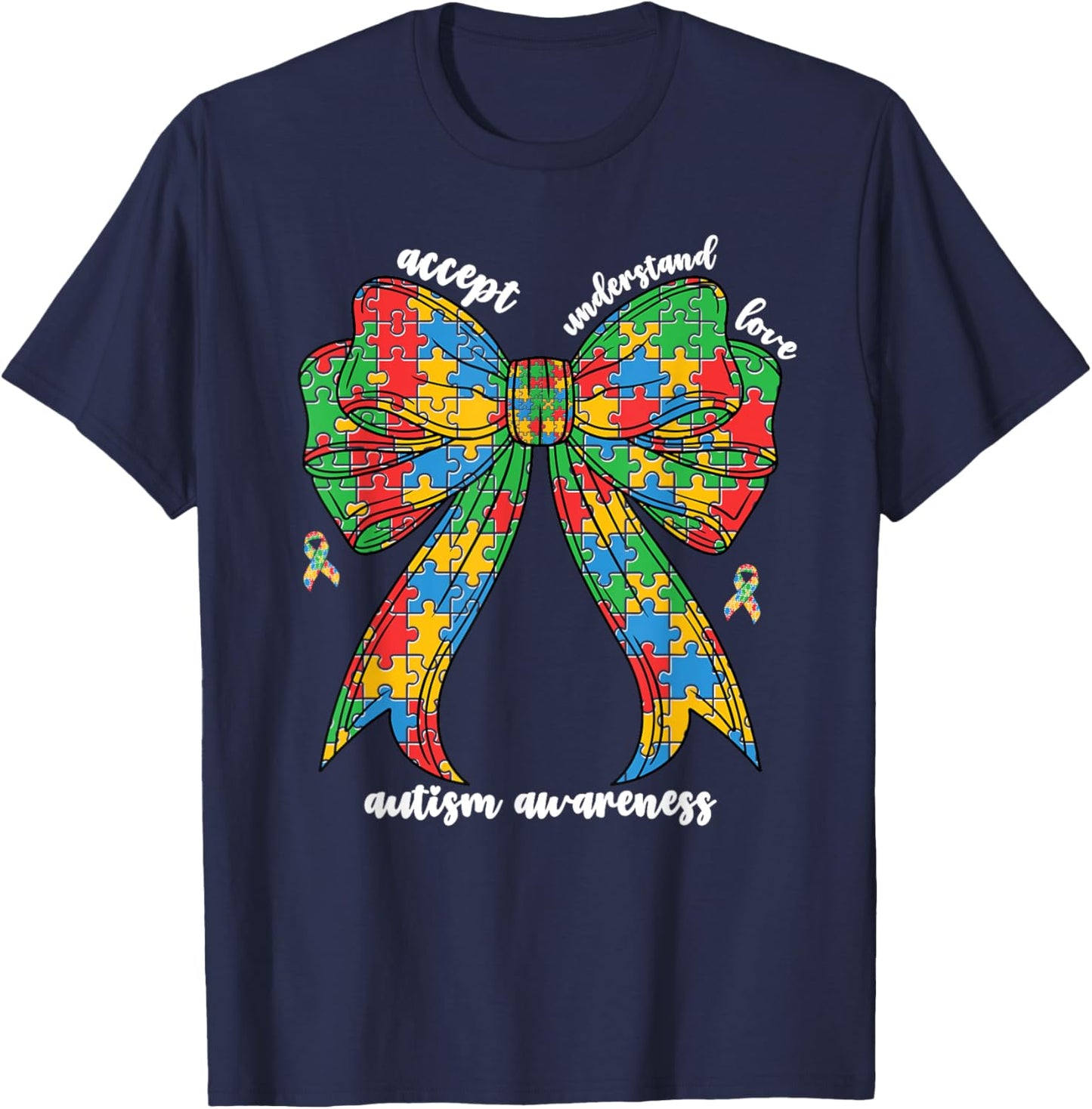 Autism Awareness Coquette Bow Accept Understand Love Women T-Shirt - T-Shirt | Navy