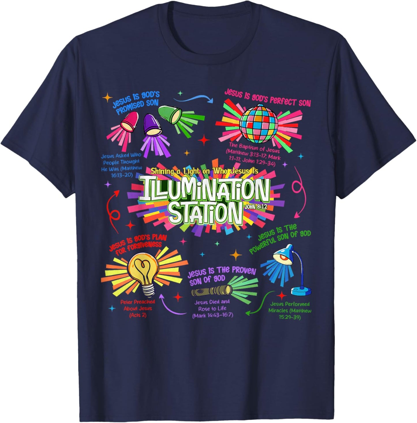 Illumination Station VBS 2026 Bible Jesus Christian Lights T-Shirt - T-Shirt | Navy
