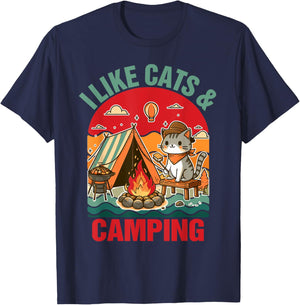 Camper Go Outdoor Cat Lover Cat Mom I Like Cats & Camping T-Shirt - T-Shirt | Navy