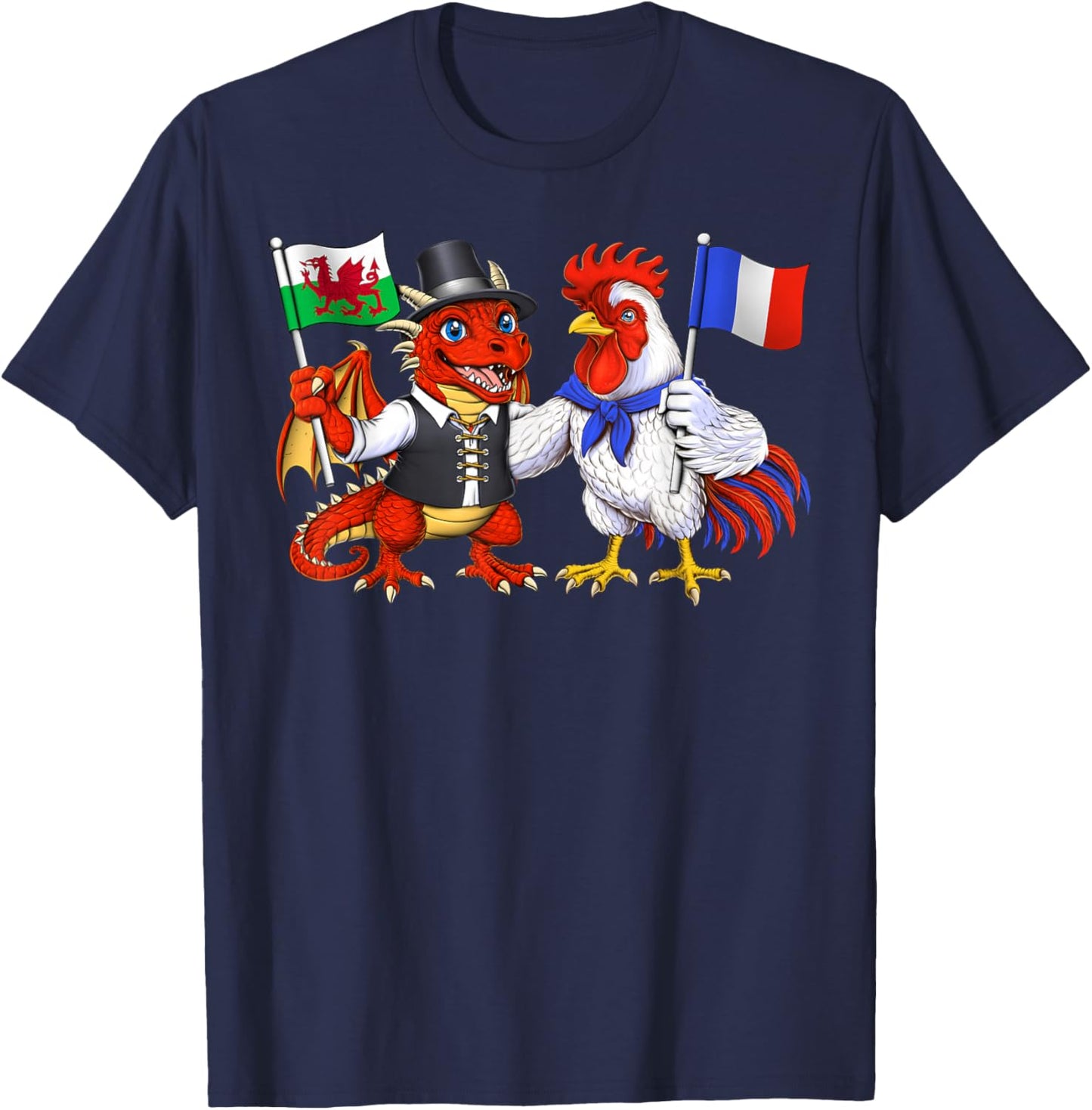 Racines Galloises-Françaises Drapeau Pays de Galles France T-Shirt - T-Shirt | Navy