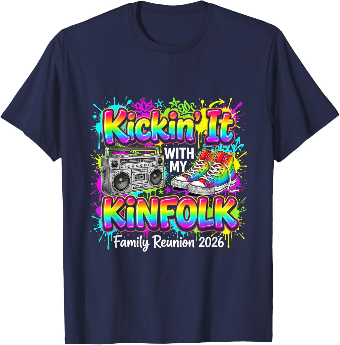 90s Kickin It with My Kinfolk Family Reunion 2026 Women Trip T-Shirt - T-Shirt | Navy