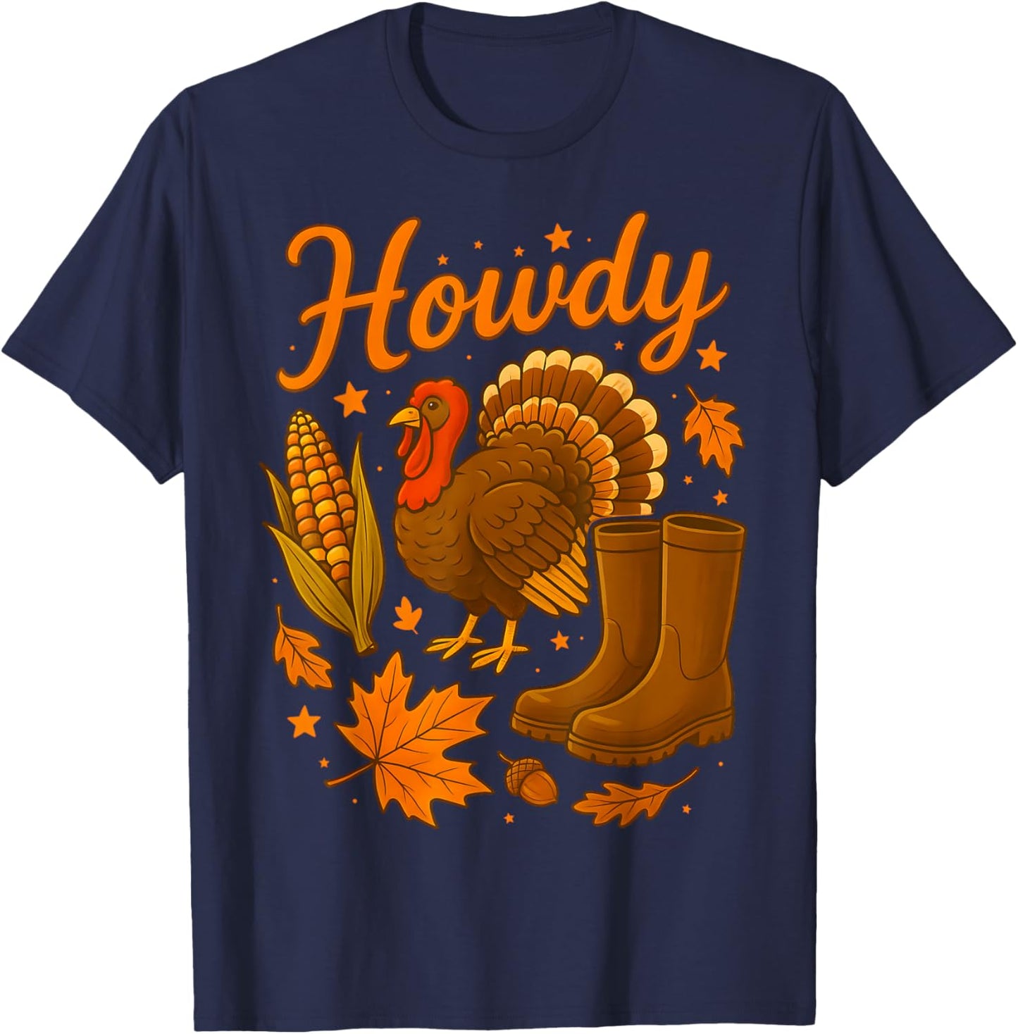 Howdy Cowgirl Western Rodeo Cozy Fall Thanksgiving Turkey T-Shirt - T-Shirt | Navy