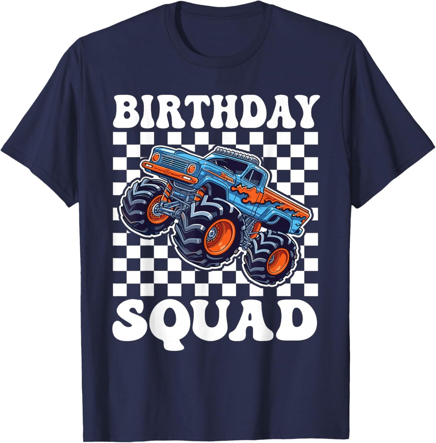 Birthday Squad Monster Truck Birthday Boys Family Matching T-Shirt - T-Shirt | Navy