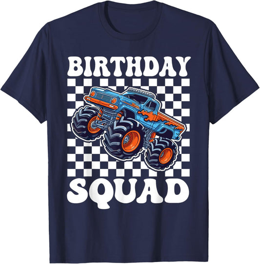 Birthday Squad Monster Truck Birthday Boys Family Matching T-Shirt - T-Shirt | Navy