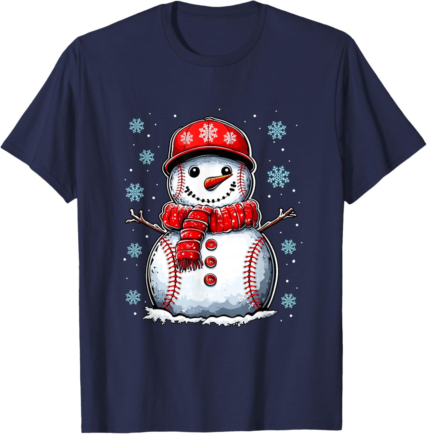 Christmas Baseball Snowman Boys Baseball Christmas Women Men T-Shirt - T-Shirt | Navy