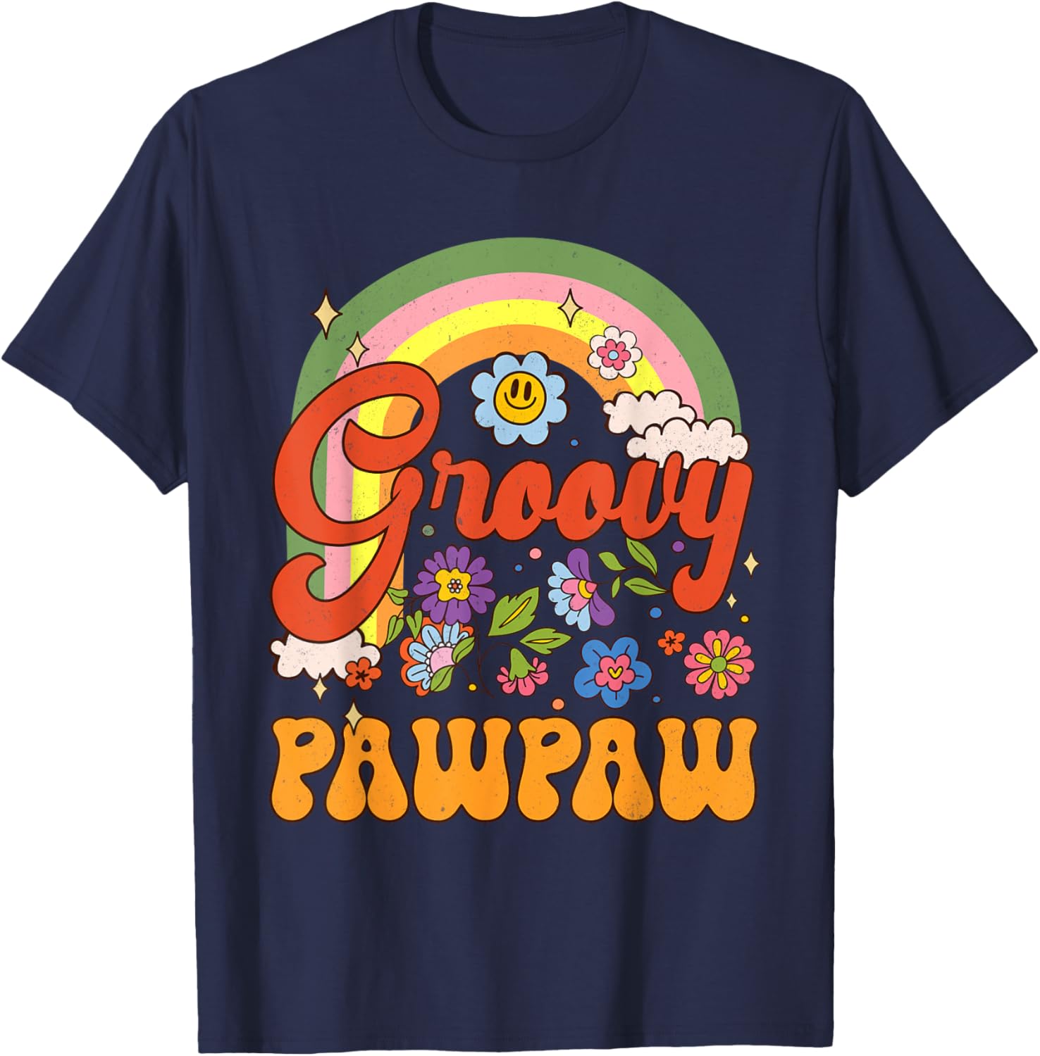 Groovy Pawpaw Hippie Rainbow Father's Day Dad Grandpa Men T-Shirt - T-Shirt | Navy