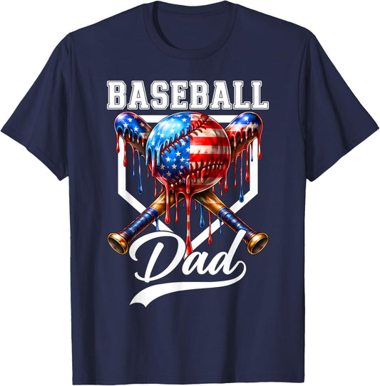 Baseball Dad Drip Father's Day Daddy USA Flag Patriotic Men T-Shirt - T-Shirt | Navy