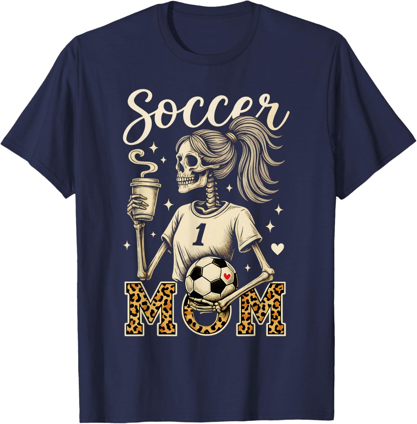 Soccer Mom Skeleton Coffee Leopard Style Vintage Halloween T-Shirt - T-Shirt | Navy