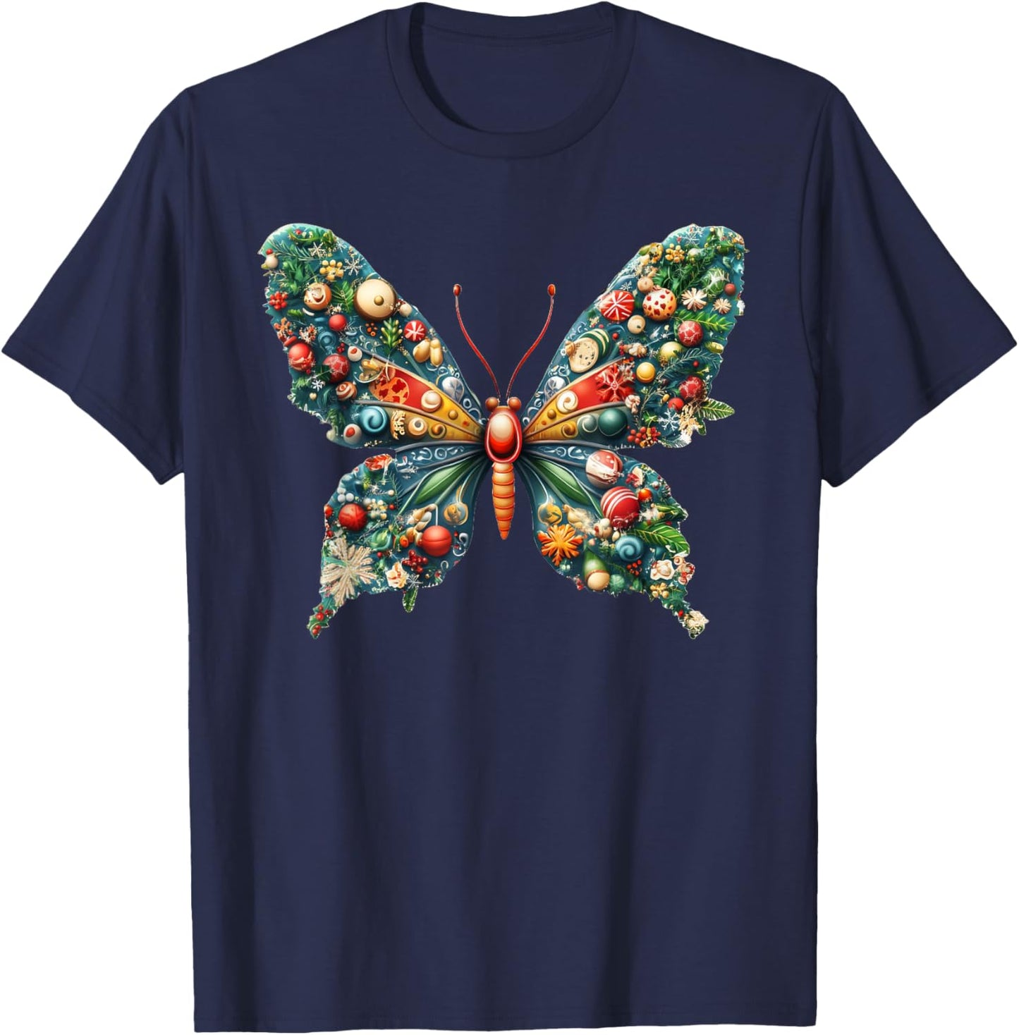 Christmas Butterfly Xmas T-Shirt - T-Shirt | Navy