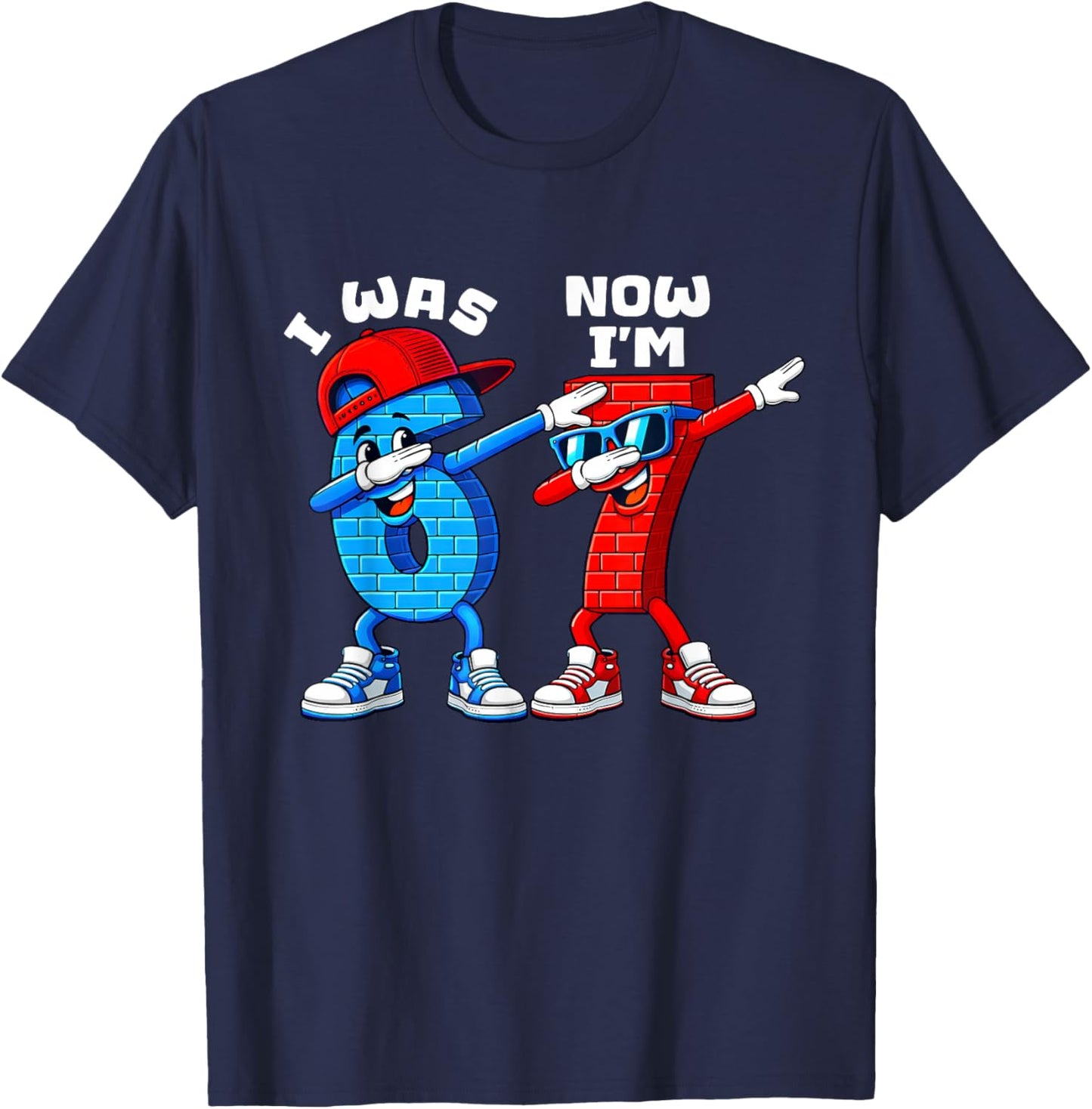 7th Birthday I was 6 Now Im 7 Six Seven 6 7 Meme Kids Boys T-Shirt - T-Shirt | Navy