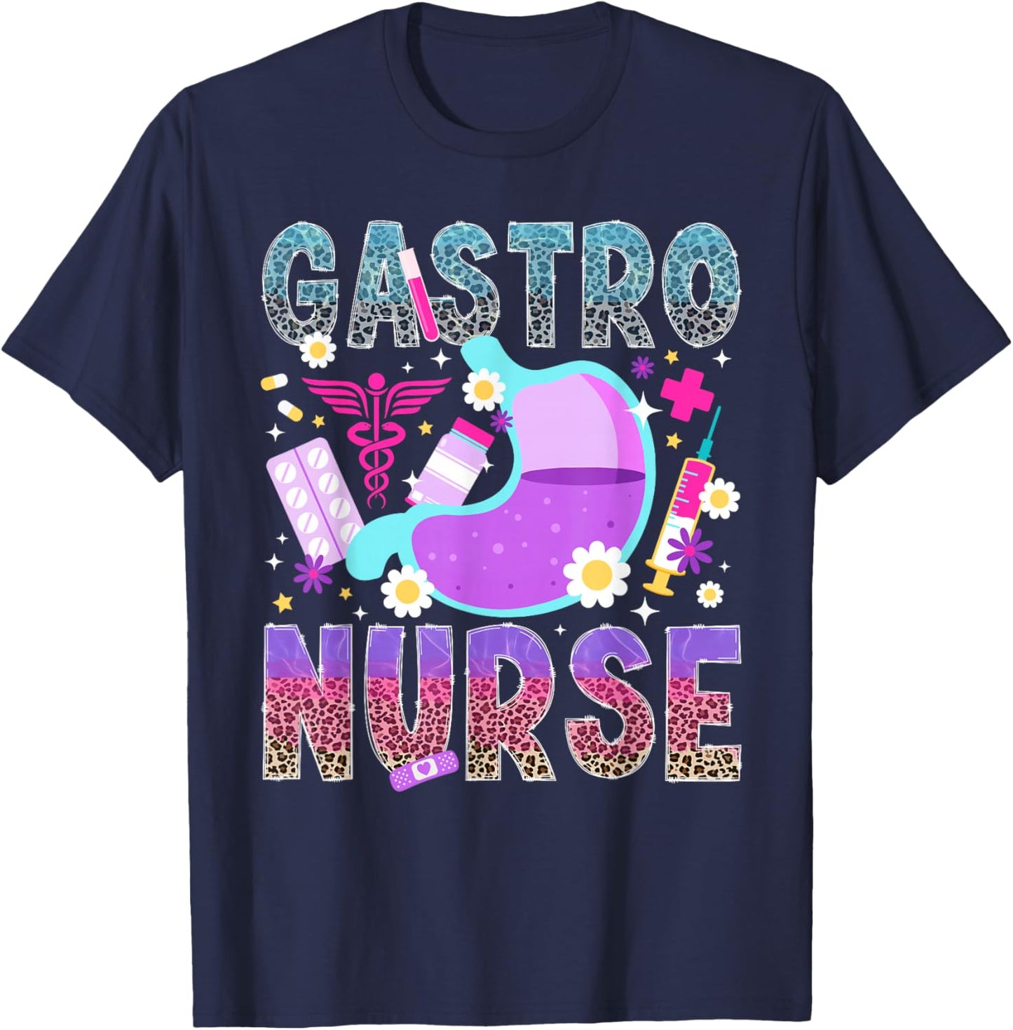 Gastro Nurse Leopard GI Nurse Gastroenterology Nurse T-Shirt - T-Shirt | Navy