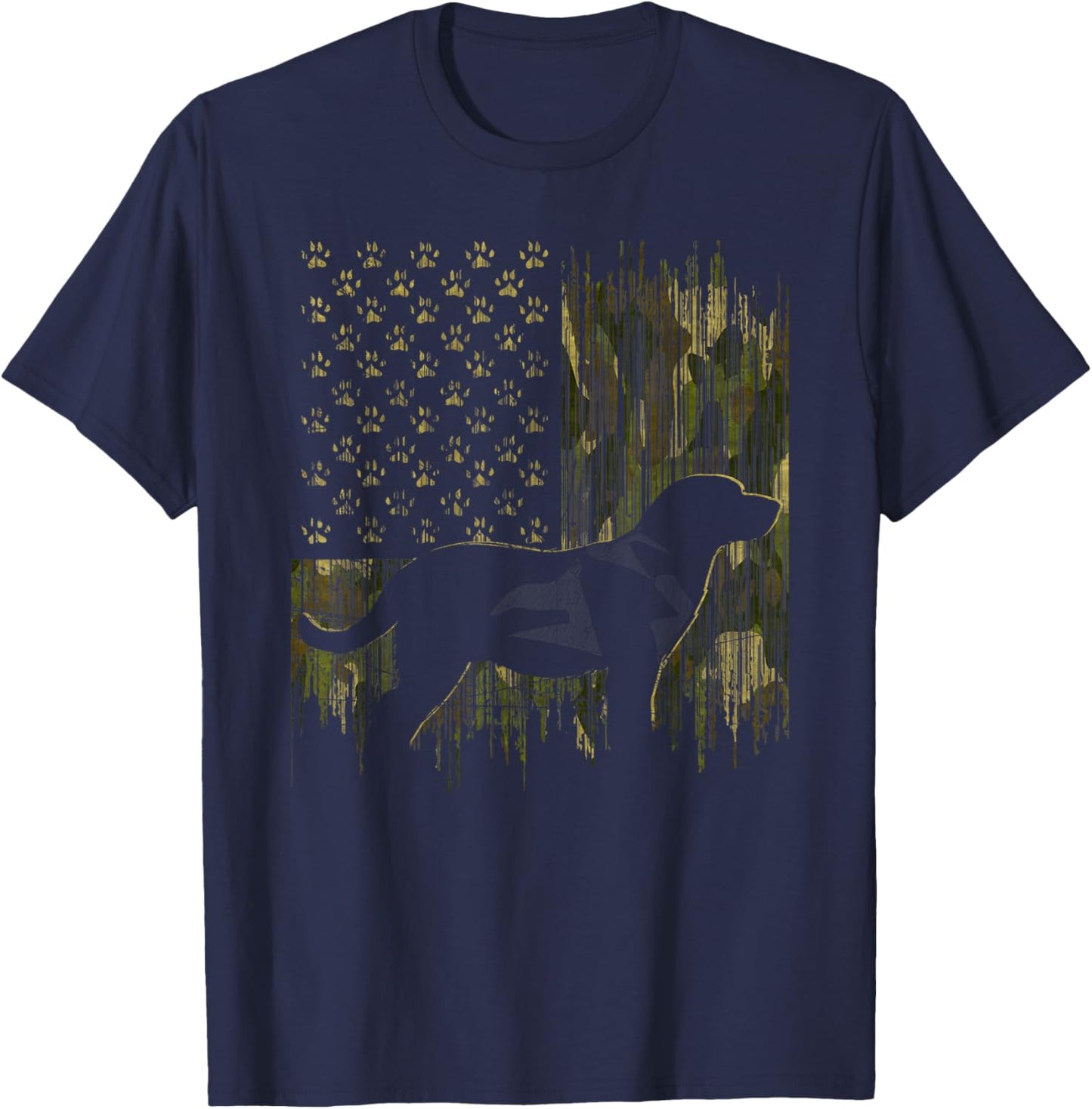 Vintage Camouflage USA Flag Love Labrador Dog Lab Silhouette T-Shirt - T-Shirt | Navy