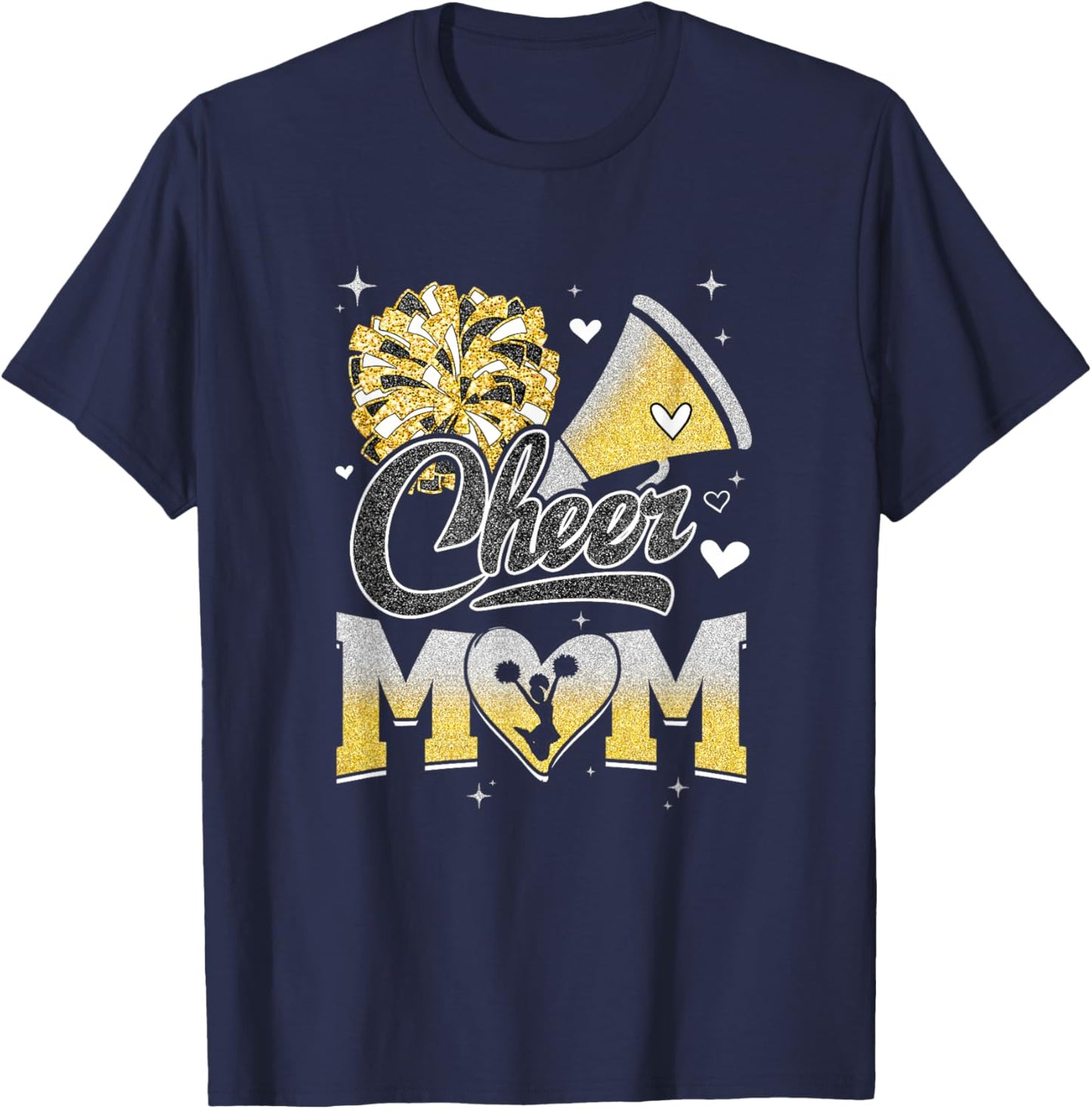 Cheer Mom Yellow Cheerleading Football Graphic T-Shirt - T-Shirt | Navy