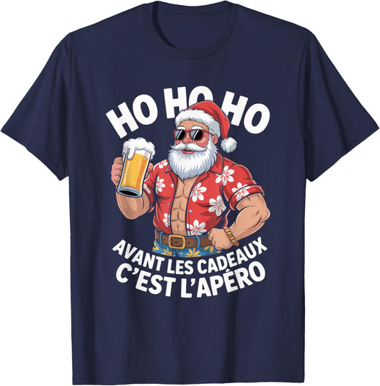 Avant Les Cadeaux C'est L'apéro Merry Santa Claus Beer Hawaii T-Shirt - T-Shirt | Navy