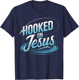 Hooked on Jesus Fishing Christian T-Shirt - T-Shirt | Navy