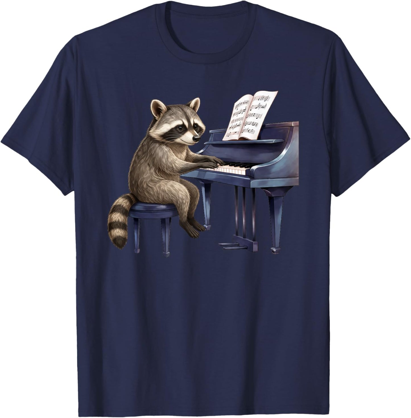 Cute Raccoon Playing Piano Musician Music T-Shirt - T-Shirt | Navy