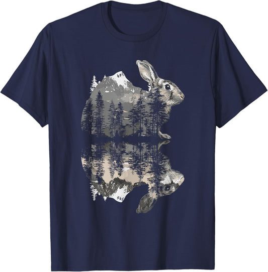 Rabbit Reflection Cute Bunny Nature Wildlife T-Shirt - T-Shirt | Navy