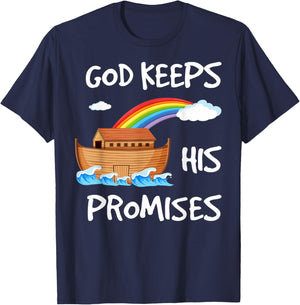 God Keeps His Promises Noah's Ark Christian Rainbow Funny T-Shirt - T-Shirt | Navy