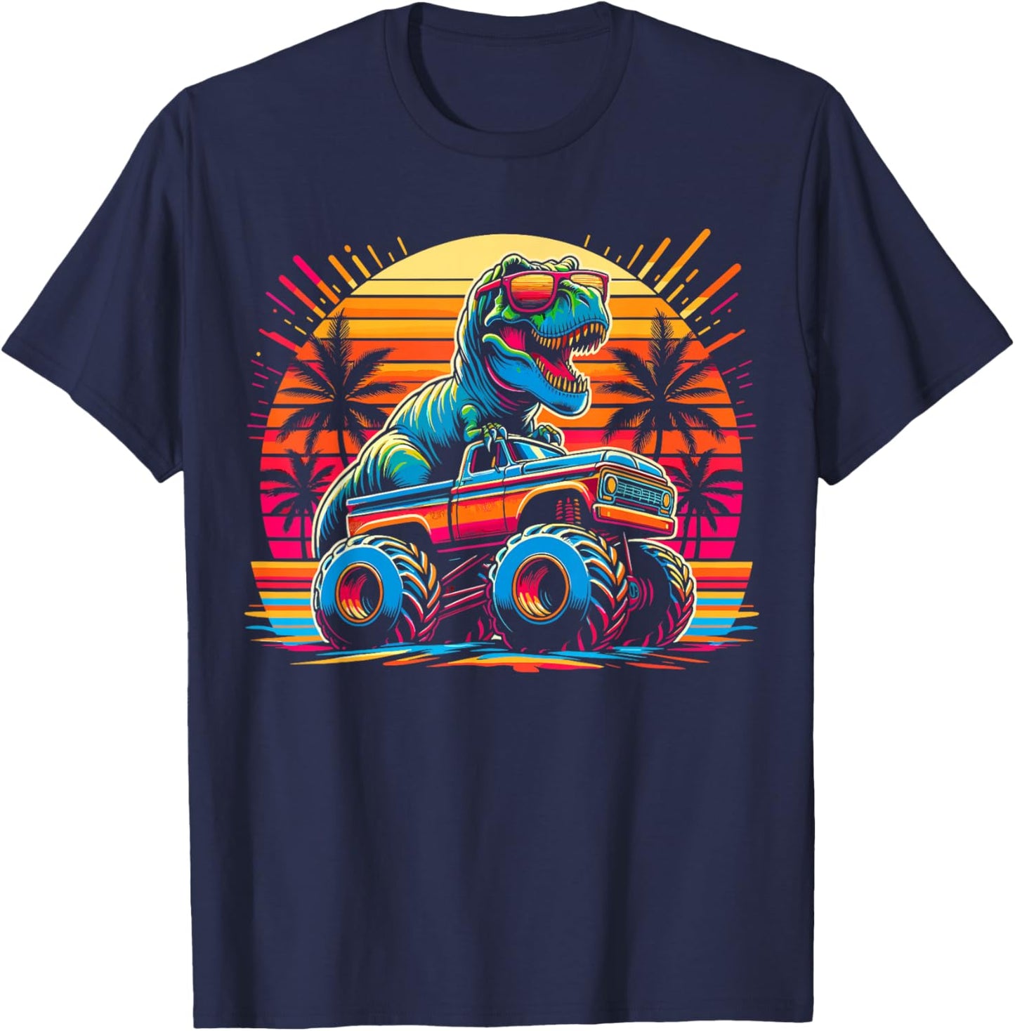 Monster Truck Summer Dinosaur Monster Truck T-Shirt - T-Shirt | Navy