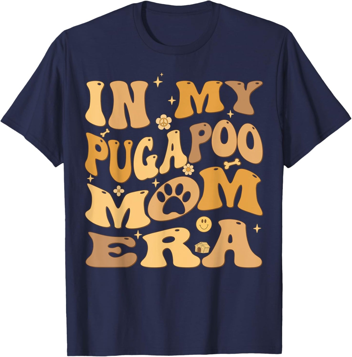 In My Pugapoo Mom Era Groovy Pugoodle Dog Women Kids T-Shirt - T-Shirt | Navy