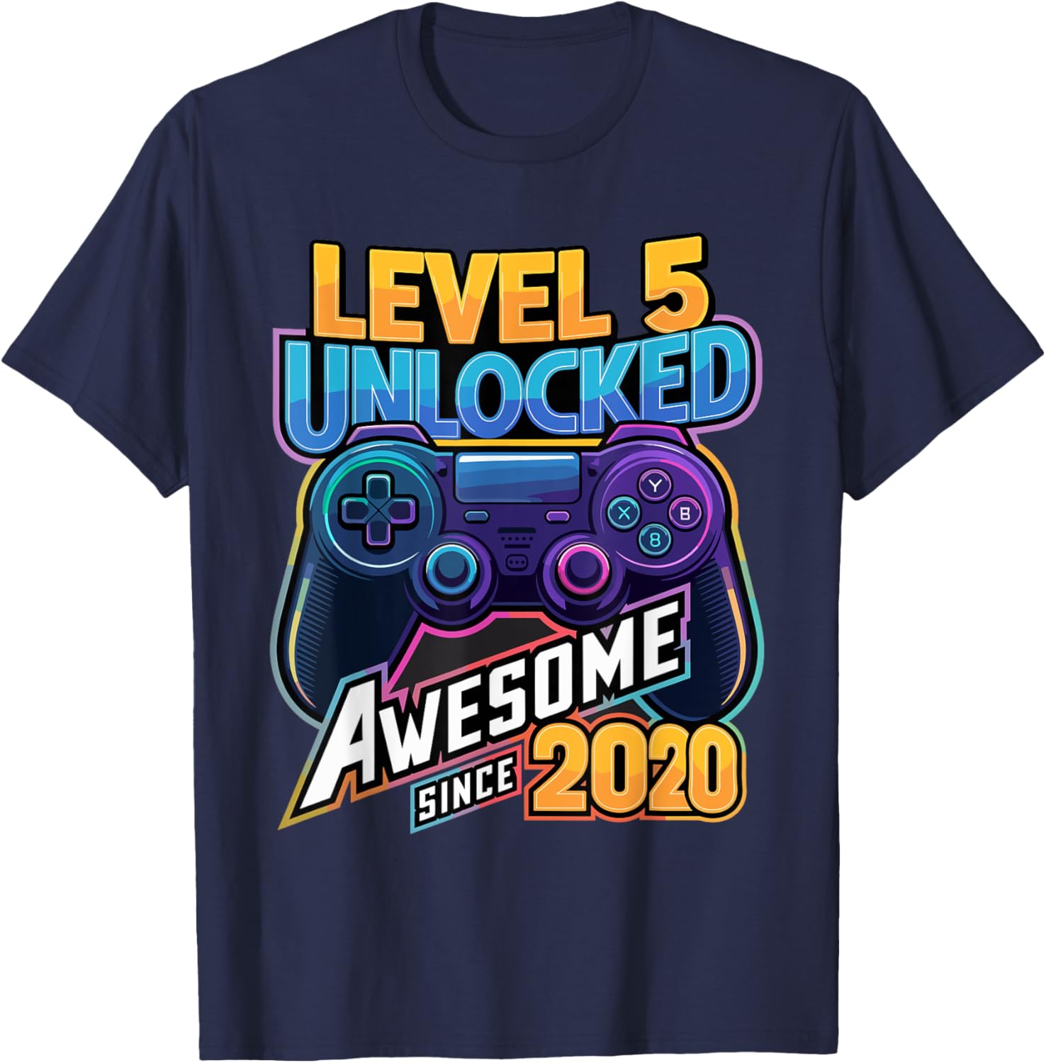 Level 5 Unlocked Awesome Since 2020 5th Birthday Gaming T-Shirt - T-Shirt | Navy