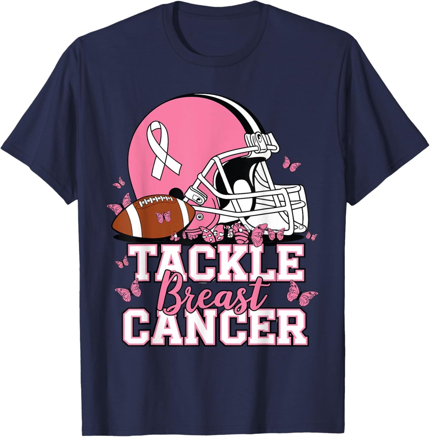 Pink Out Tackle Breast Cancer Awareness American Football T-Shirt - T-Shirt | Navy