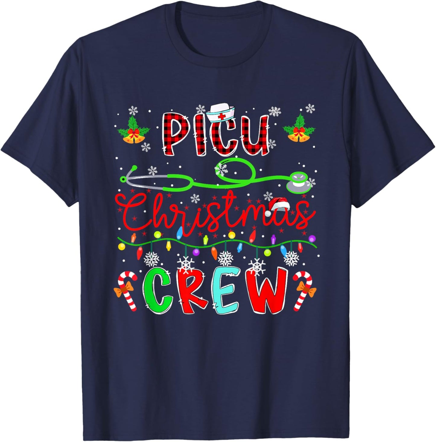 PICU Christmas Crew Matching Nusre Job Team Funny Parties T-Shirt - T-Shirt | Navy