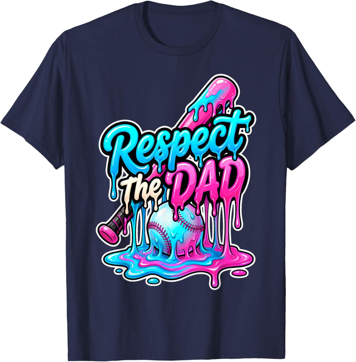 Respect The Dad Ice Cream Drip Baseball Game Day Fathers Day T-Shirt - T-Shirt | Navy