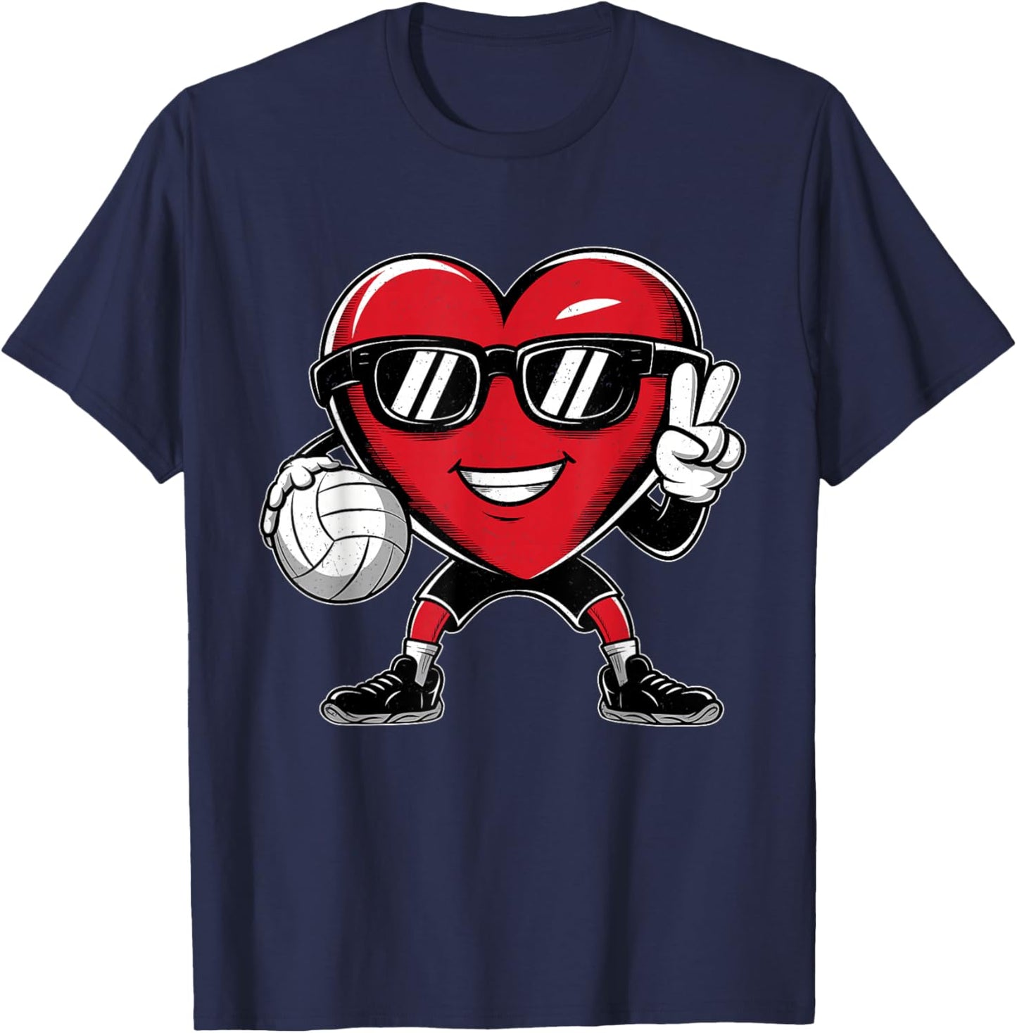 Heart Playing Volleyball Valentines Day Kids Boys Girls T-Shirt - T-Shirt | Navy