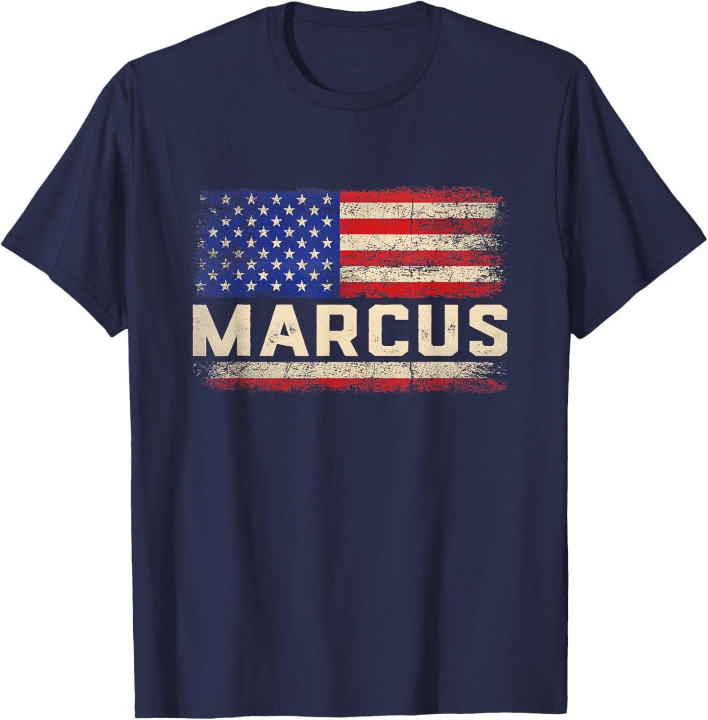 Marcus First Name Shirt Marcus Name American Flag Women Kids Men T-Shirt - T-Shirt | Navy