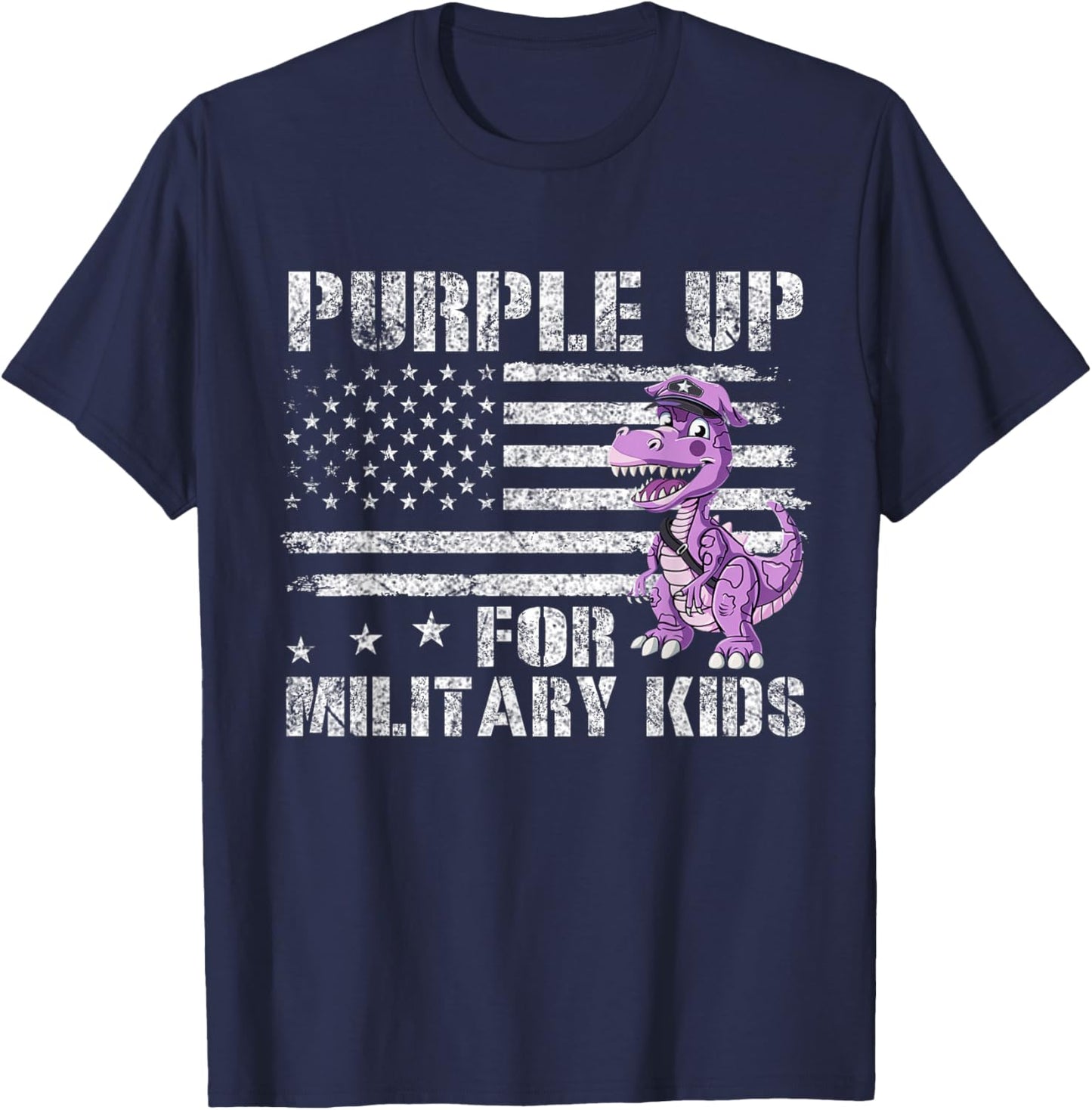 Purple Up For Military Dinosaur Kids Military Month Shirt T-Shirt - T-Shirt | Navy