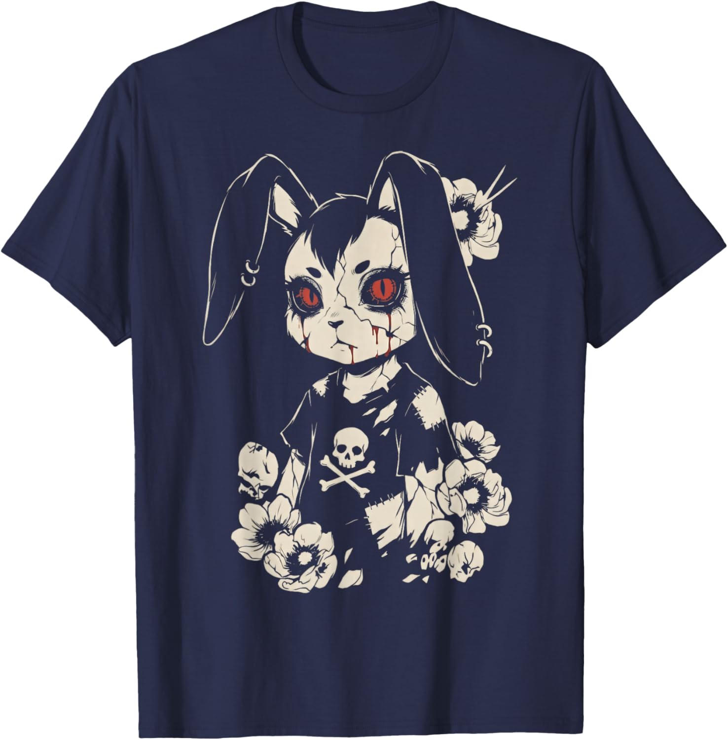 Creepy Bunny Rabbit Japanese Kawaii Manga Horror Goth T-Shirt - T-Shirt | Navy