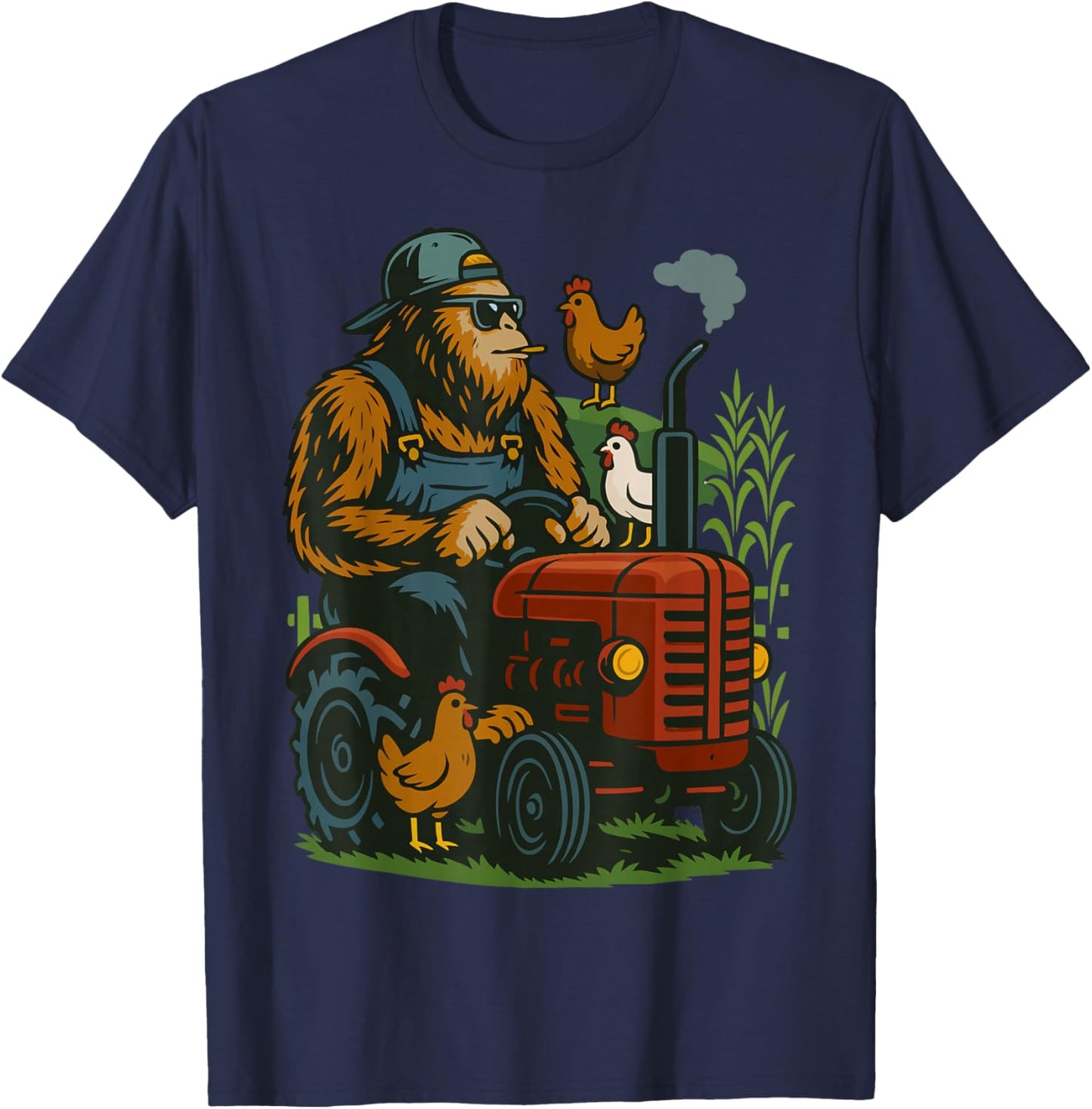Funny Bigfoot Farmer Tractor Farming Farm Men Boys T-Shirt - T-Shirt | Navy