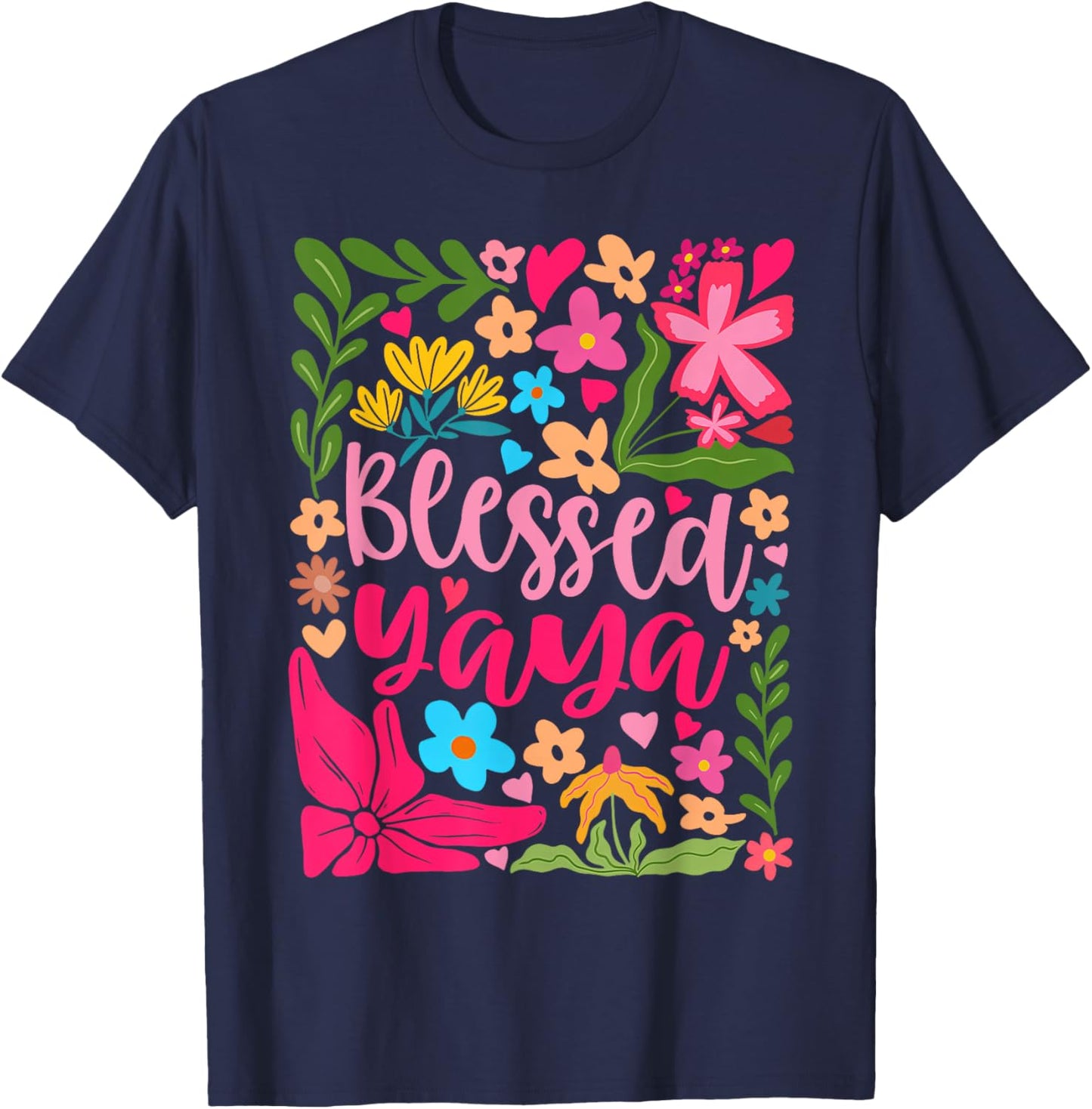 Blessed Yaya Retro Boho Flowers Floral Mother's Day T-Shirt - T-Shirt | Navy
