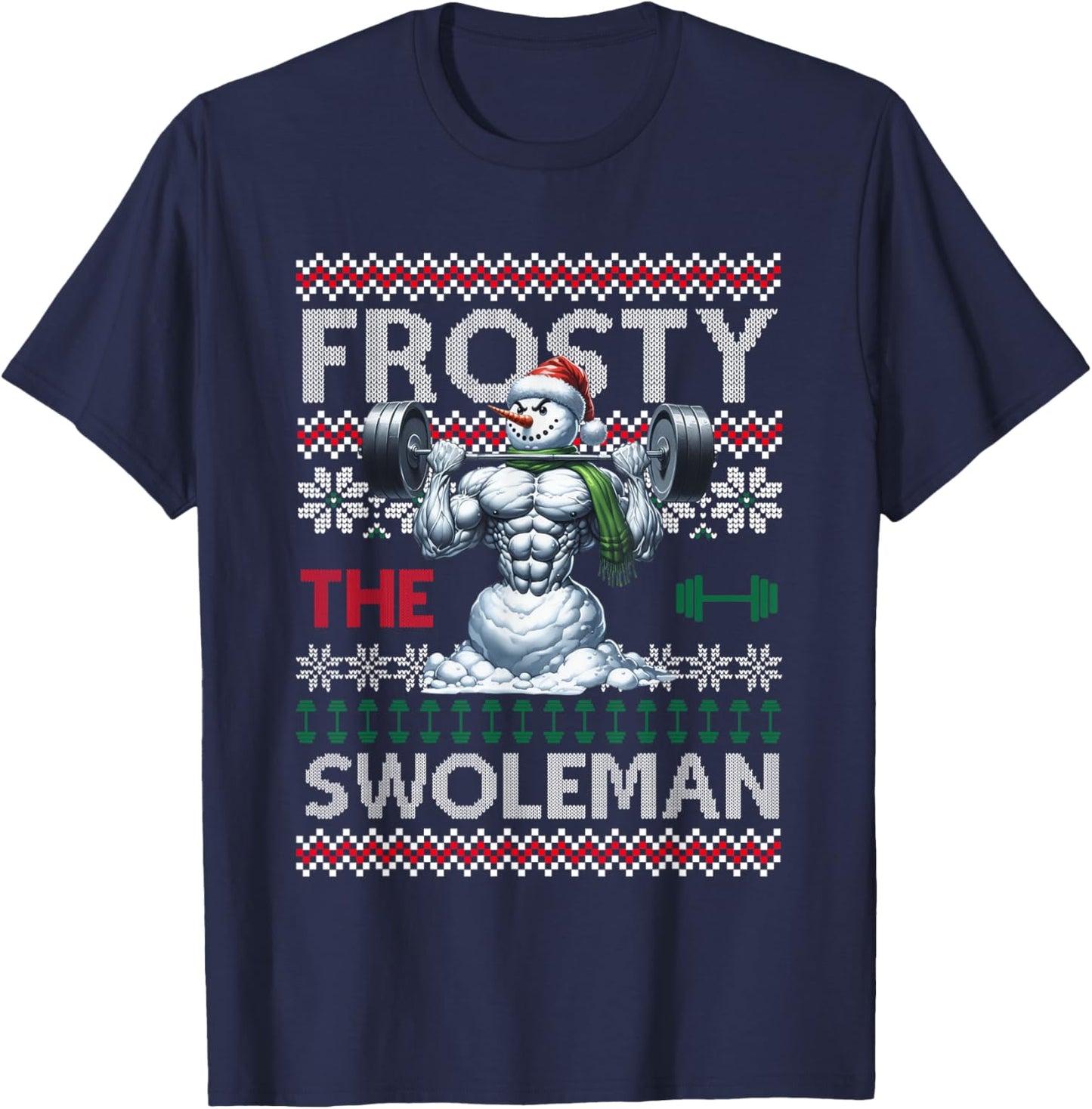 Frosty the Swoleman Funny Muscle Snowman Weightlifting Gym T-Shirt - T-Shirt | Navy