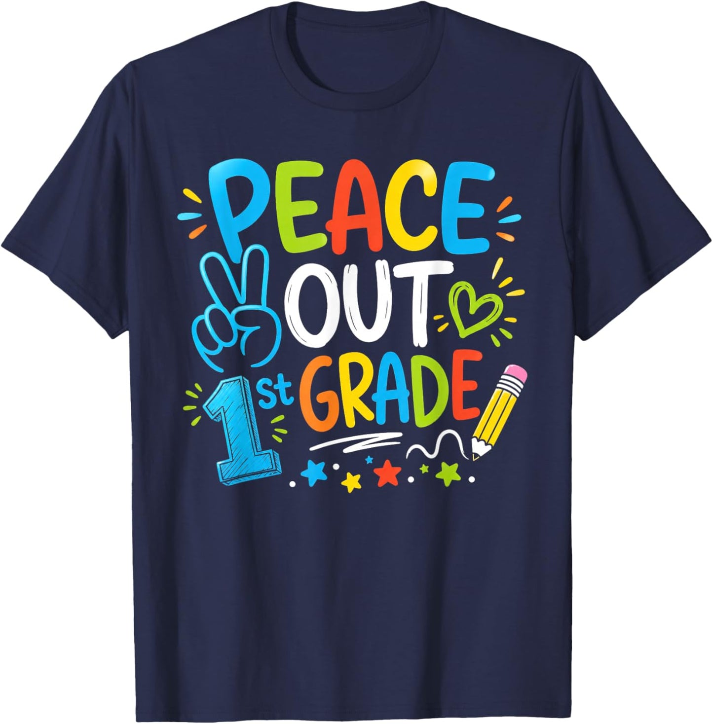 Peace Out 1st Grade End of School Year T-Shirt - T-Shirt | Navy