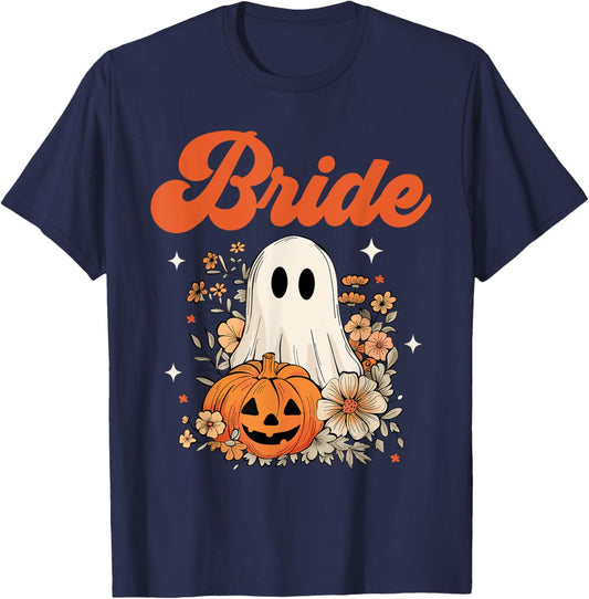 Bride Wildflower Ghost Boo Crew Halloween Bachelorette T-Shirt - T-Shirt | Navy