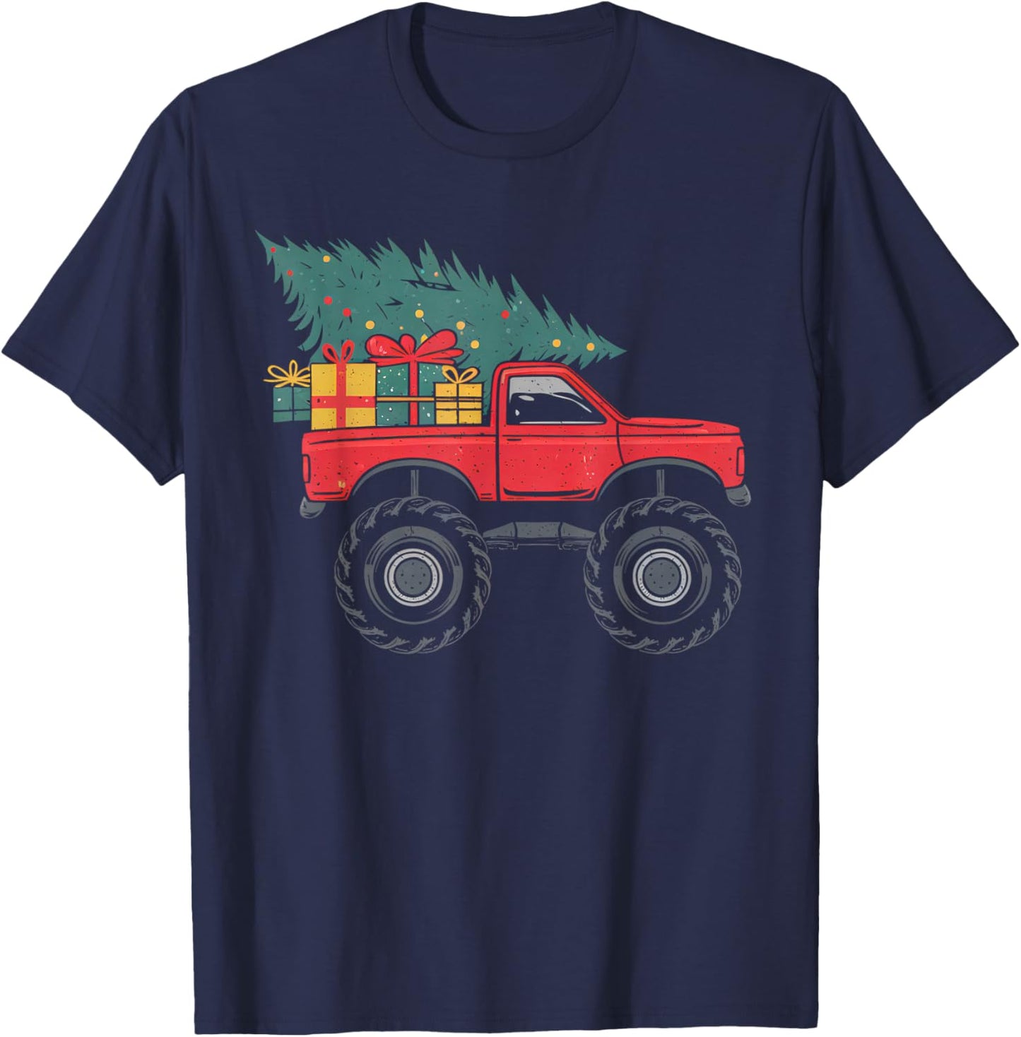 Boys Monster Truck Christmas Tree Xmas Squad Kids Toddler T-Shirt - T-Shirt | Navy