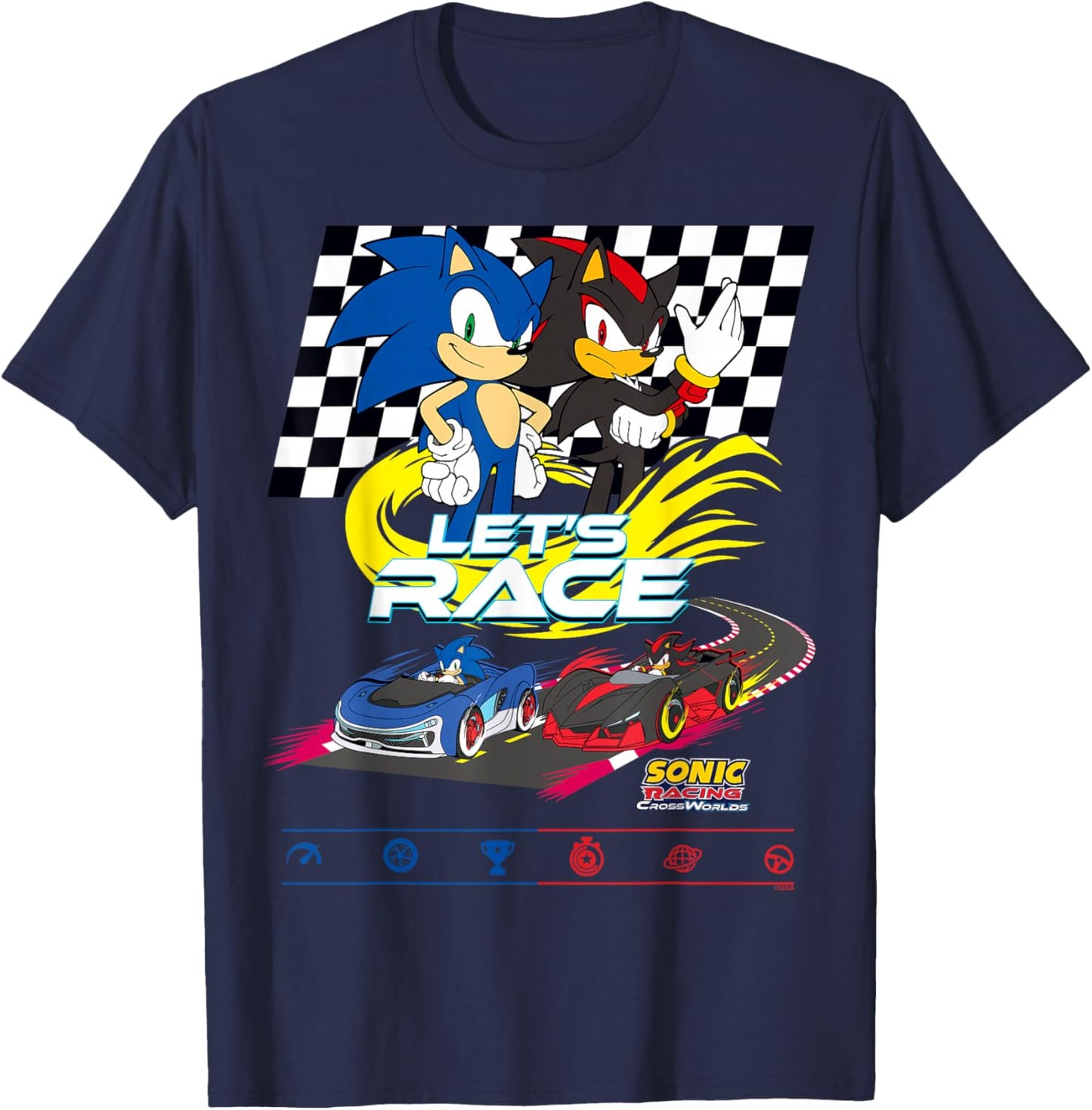 Sonic Racing CrossWorlds - Sonic VS Shadow Let's Race T-Shirt - T-Shirt | Navy