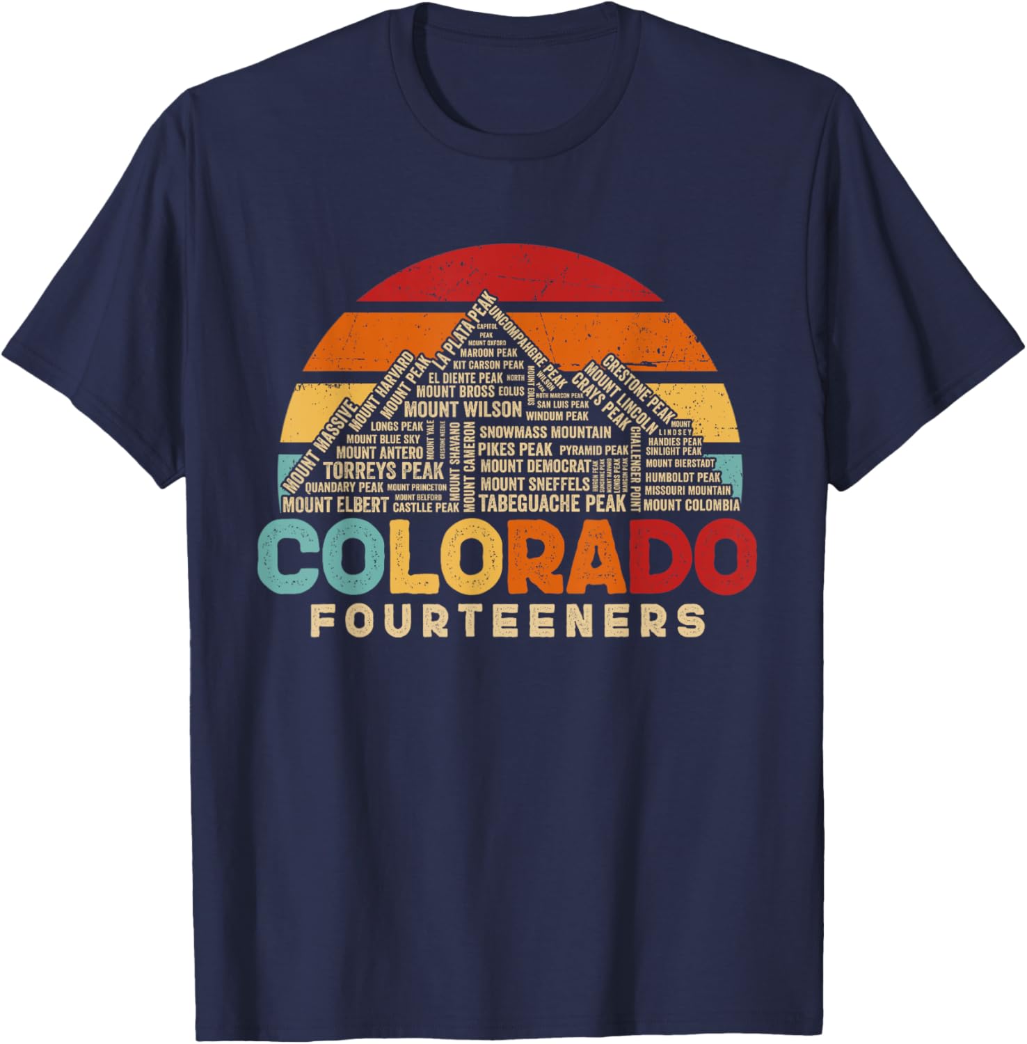 Colorado 14ers Fourteeners Rocky Mountain State Hiker Retro T-Shirt - T-Shirt | Navy