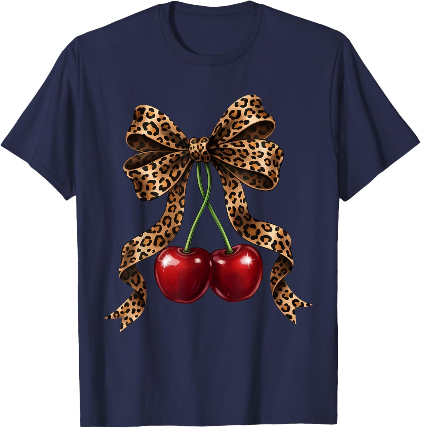 Cherry Bow Coquette Red Cherries T-Shirt - T-Shirt | Navy
