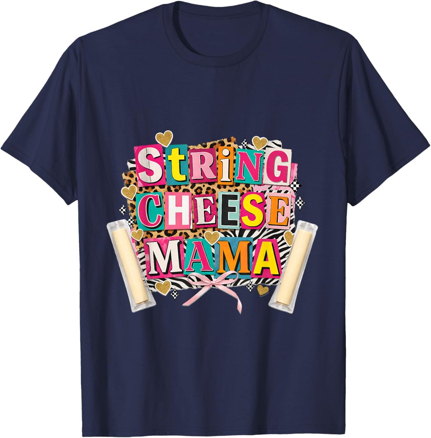 String Cheese Mama Funny Snack Mom Retro T-Shirt - T-Shirt | Navy