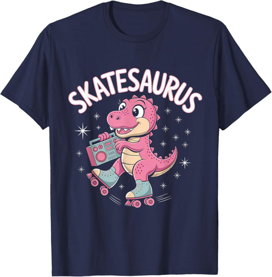 Roller Skating Dinosaur T-Rex Skate Dino Funny Roller Skater T-Shirt - T-Shirt | Navy