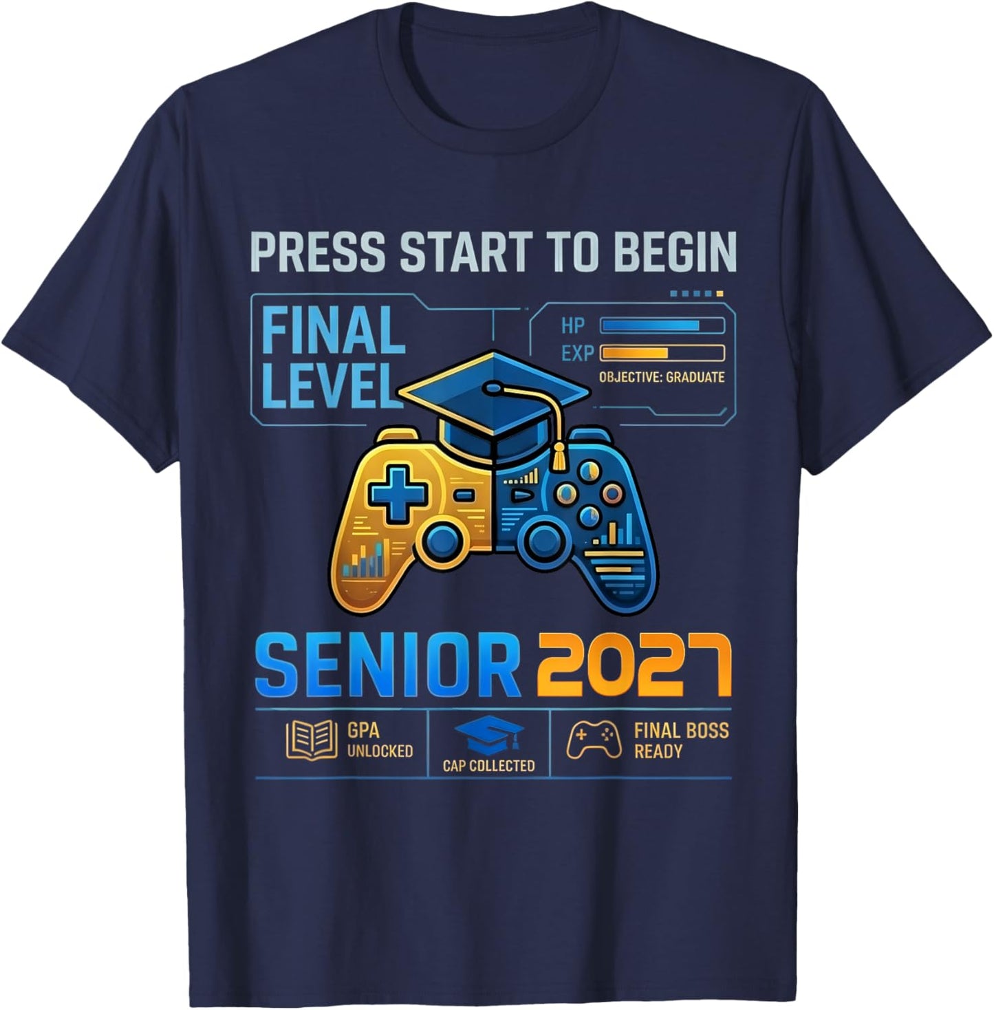 Senior Class of 2027 Back to School Gamer Boys Senior 2027 T-Shirt - T-Shirt | Navy