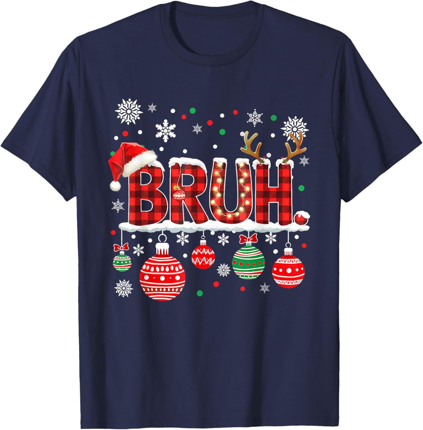 Bruh Funny Christmas Plaid Teens Boys Kids Xmas Pajamas T-Shirt - T-Shirt | Navy