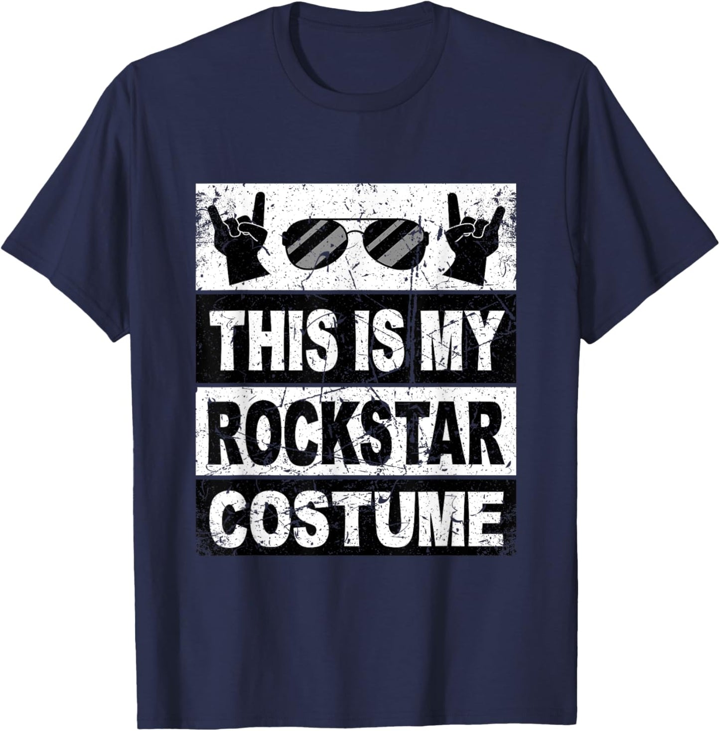 Retro Rockstar Costume Outfit Men Women Kids Adult Rock Star T-Shirt - T-Shirt | Navy